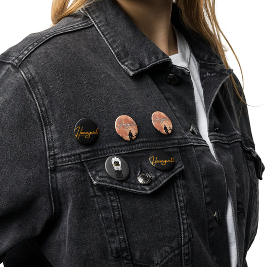 Set of 5 Honeyvolt tinplate pin buttons